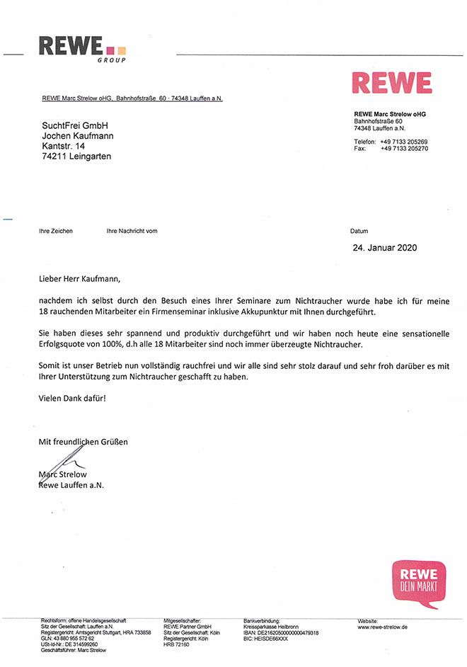 Raucherentwöhnung-Referenzschreiben Rewe Marc Strelow oHG