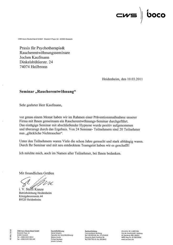 Raucherentwöhnung-Referenzschreiben CWS boco